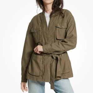 FREE PEOPLE In Our Nature Cargo Cotton Belted Utility Jacket in Green Size S